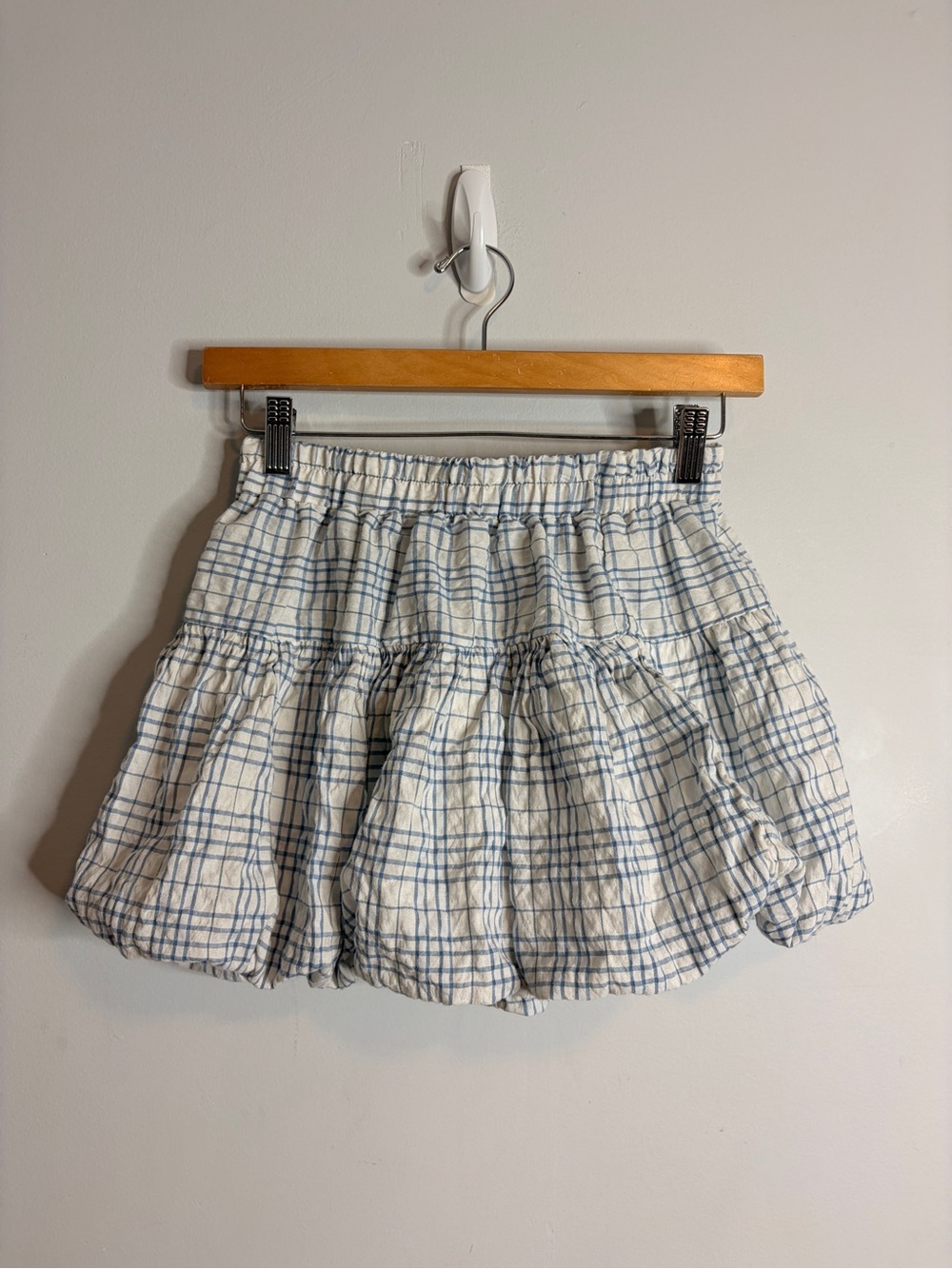 Passport Bubble Skirt Light Blue Plaid Tiered Mini Skirt Small